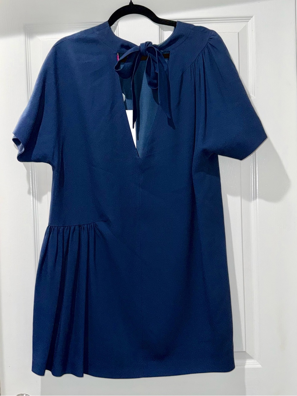 MSGM NWT Milano Asymmetric Draped Navy Blue Mini Dress Back Tie | IT 44 | US 8